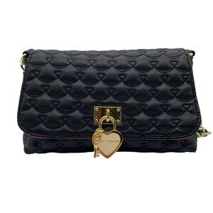 Betsey Johnson Black Quilted Hearts Design Shoulder Bag